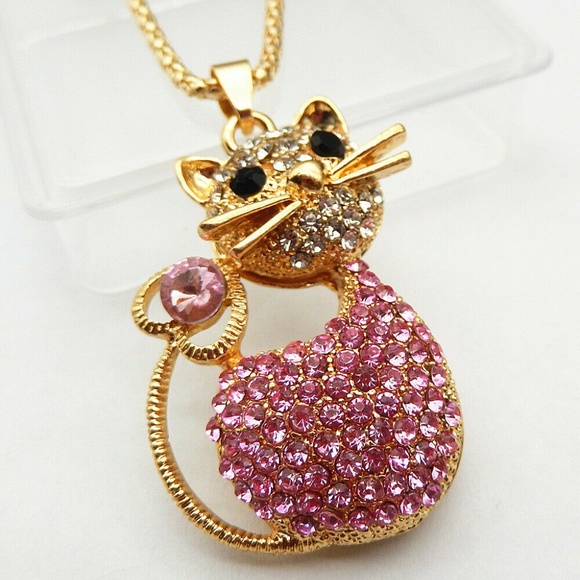 Pink Rhinestone Cat Heart Tail NWT- - Picture 2 of 4